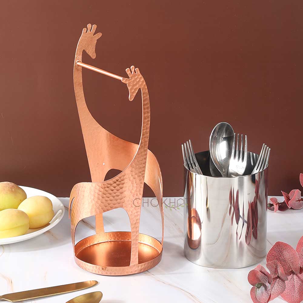 Copper giraffe spoon stand stainless steel container