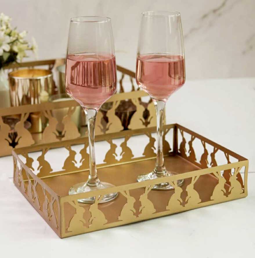 Golden tray with bunnies