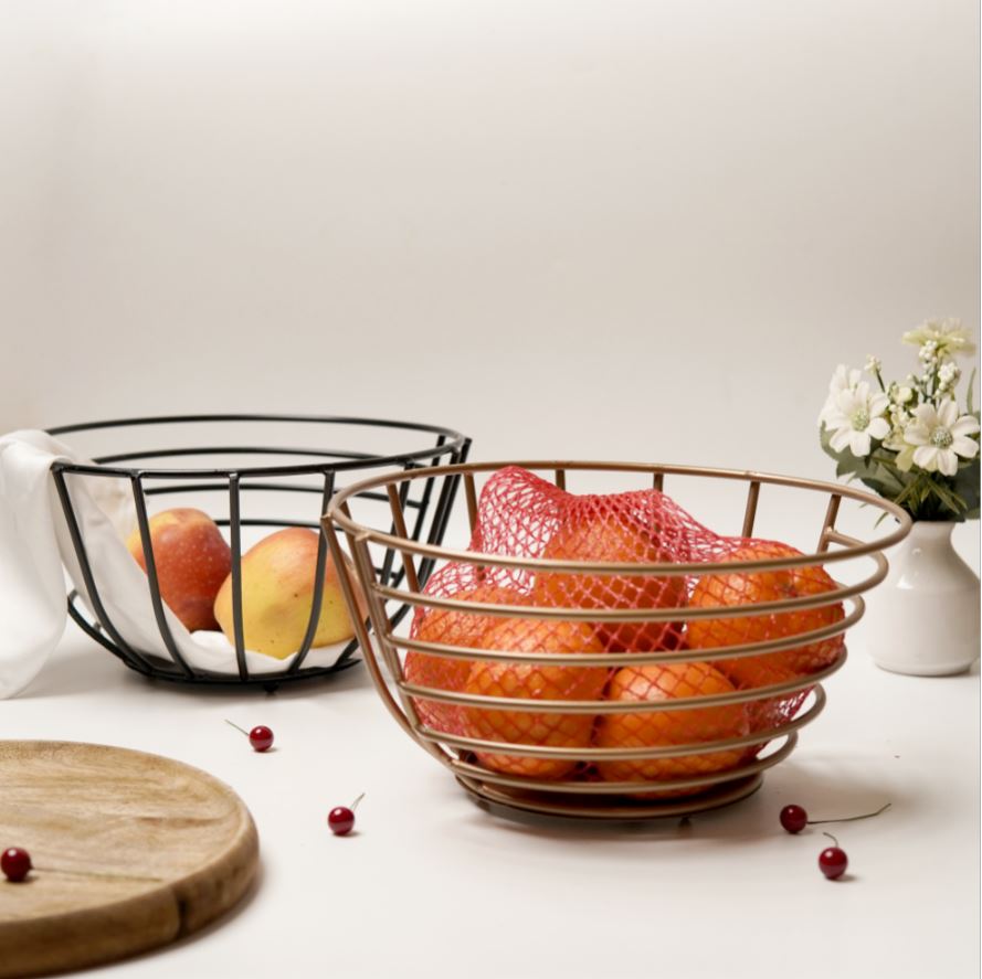 Gold wire metal fruit basket