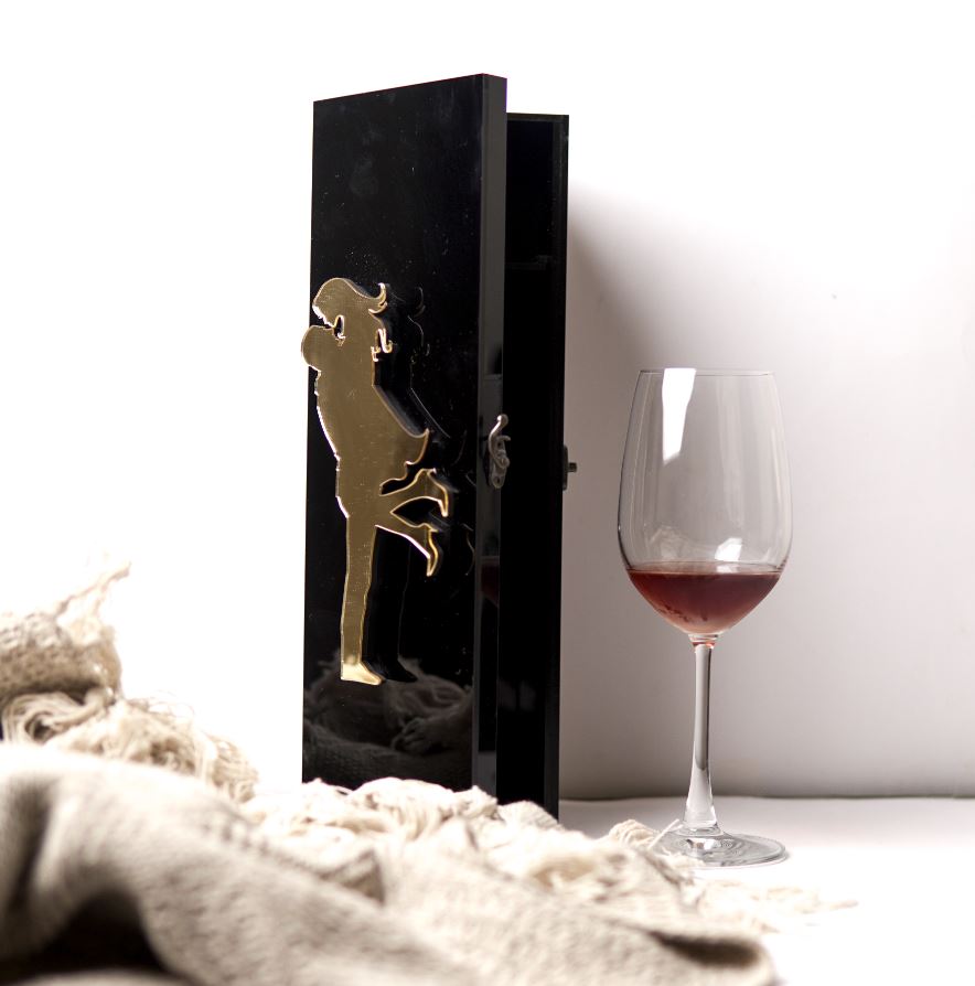 Black Wine Box with Golden couple